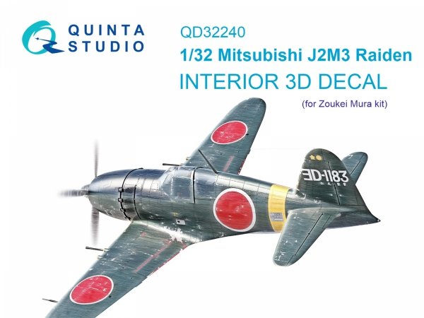 Quinta Studio QD32240 Mitsubishi J2M3 Raiden 3D-Printed &amp; coloured Interior on decal paper (Zoukei Mura) 1/32