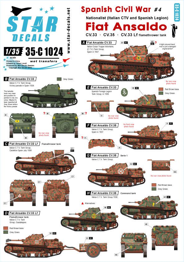 Star Decals 35-C1024 Spanish Civil War #4. Fiat Ansaldo 1/35