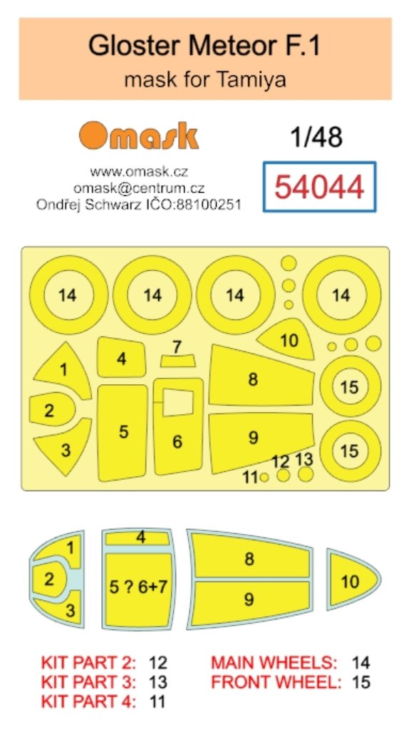 Omask 54044 Gloster Meteor F.1 mask (for Tamiya) 1/48