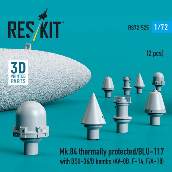 RESKIT RS72-0525 Mk.84 thermally protected/BLU-117 with BSU-36/B bombs (2 pcs) (3D Printed) 1/72
