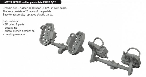 Eduard 632193 Bf 109E rudder pedals late PRINT 1/32