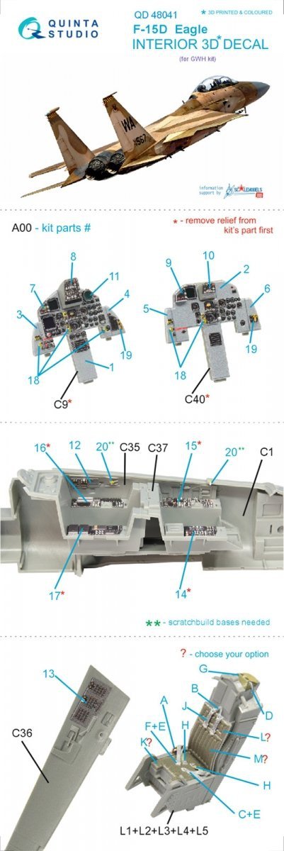 Quinta Studio QD48041 F-15D 3D-Printed &amp; coloured Interior on decal paper (for GWH kit) 1/48