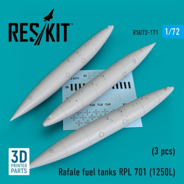 RESKIT RSU72-0171 Rafale fuel tanks RPL 701 (1250L) (3 pcs) (3D Printed) (1/72)