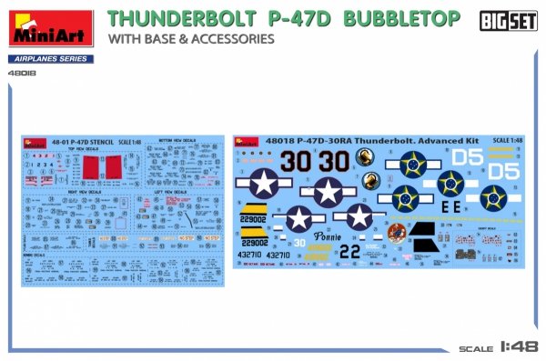 MiniArt 48018 THUNDERBOLT P-47D BUBBLETOP WITH BASE &amp; ACCESSORIES. BIG SET 1/48