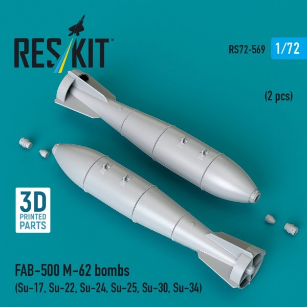 RESKIT RS72-0569 FAB-500 M-62 bombs (2 pcs) (Su-17, Su-22, Su-24, Su-25, Su-30, Su-34) (3D Printed) (1/72)