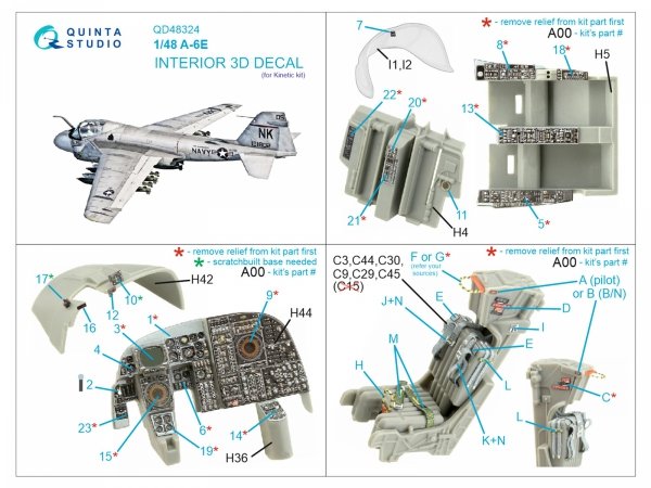 Quinta Studio QD48324 A-6E 3D-Printed coloured Interior on decal paper (Kinetic) 1/48