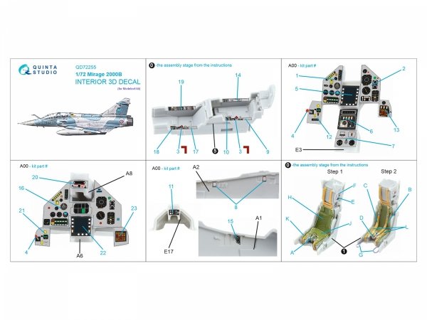 Quinta Studio QD72255 Mirage 2000B 3D-Printed &amp; coloured Interior on decal paper (Modelsvit) 1/72