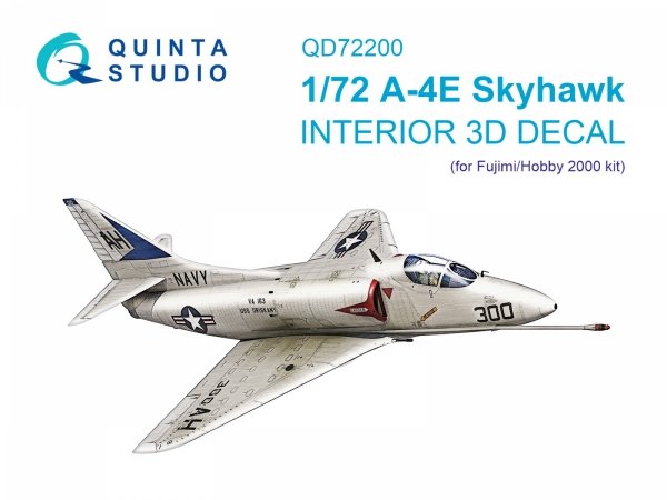 Quinta Studio QD72200 A-4E 3D-Printed &amp; coloured Interior on decal paper (Fujimi/Hobby 2000) 1/72