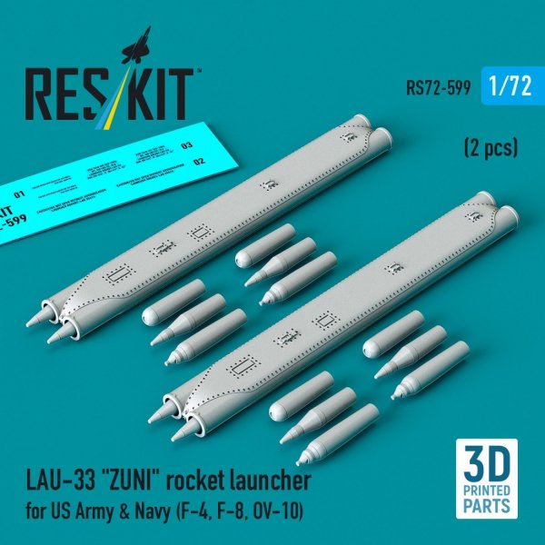 RESKIT RS72-0599 LAU-33 "ZUNI" rocket launcher for US Army &amp; Navy (2 pcs) (F-4, F-8, OV-10) (3D Printed) (1/72)