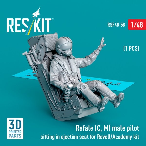 Rafale (C, M) male pilot sitting in ejection seat for Revell/Academy kit (1 pcs) (3D Printed)