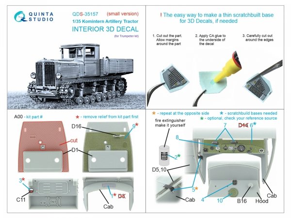 Quinta Studio QDS-35157 Komintern Artillery Tractor 3D-Printed &amp; coloured Interior on decal paper (Trumpeter) (Small version) 1/35