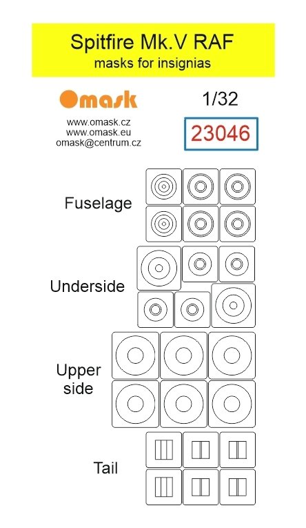 Omask 23046 Spitfire Mk.V RAF masks for insignias 1/32