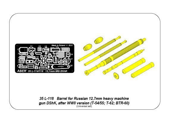Aber 35L-118 Barrel for Russian 12,7mm heavy machine gun DShK, after WWII version (T-54/55; BTR-60APC) (1:35)