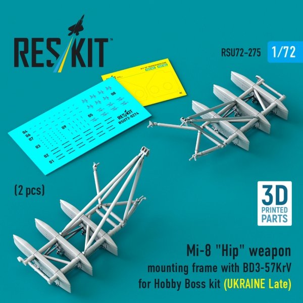 RESKIT RSU72-0275 Mi-8 "Hip" weapon mounting frame with BD3-57KrV for Hobby Boss kit (UKRAINE Late) (2 pcs) (3D Printed) (1/72)