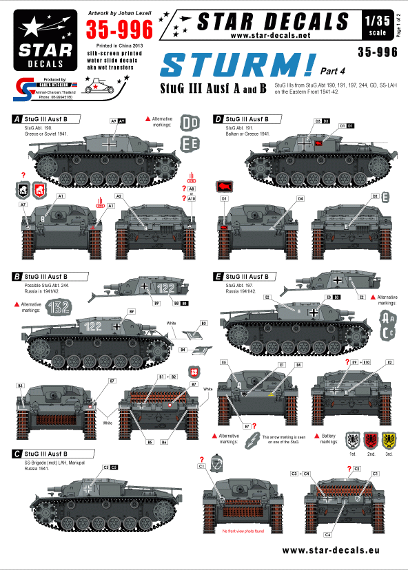 Star Decals 35-996 STURM 4  StuG III Ausf B 1/35