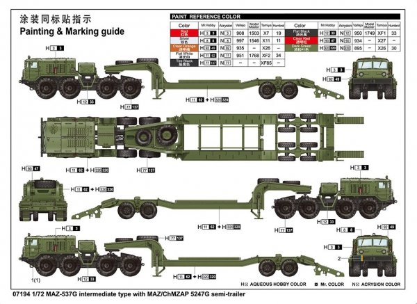 Trumpeter 07194 MAZ-537G intermediate type with MAZ/ChMZAP 5247G semi-trailer 1/72