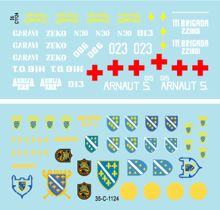 Star Decals 35-C1124 ARBiH (Muslim). T-34/85, M18 Hellcat, T-55/Hellcat, M-84, M-60PB, M53/59 Praga, PT-76B, M47 Patton 1/35