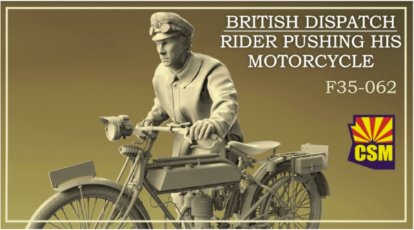 Copper State Models F35-062 British Dispatch Rider pushing his motorcycle (motorcycle not included) 1/35
