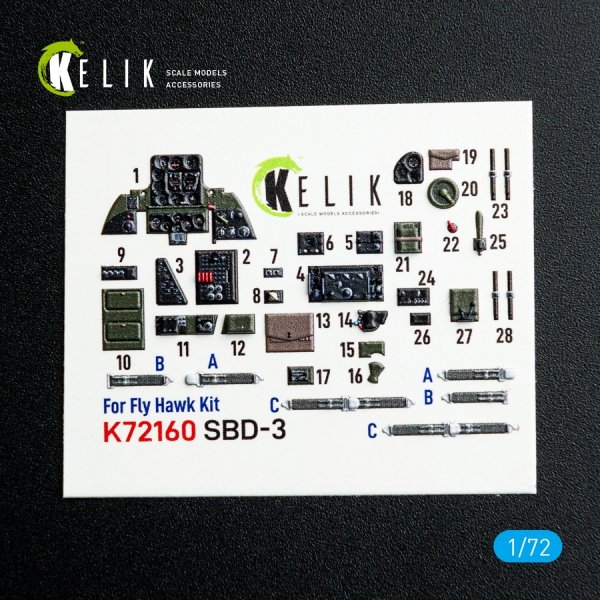 Kelik K72160 SBD-3 Dauntless - interior 3D decals for FlyHawk kit (1/72)