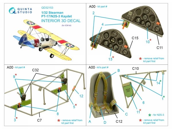 Quinta Studio QD32153 Pt-17/N2S-3 Kaydet 3D-Printed coloured Interior on decal paper (ICM) 1/32
