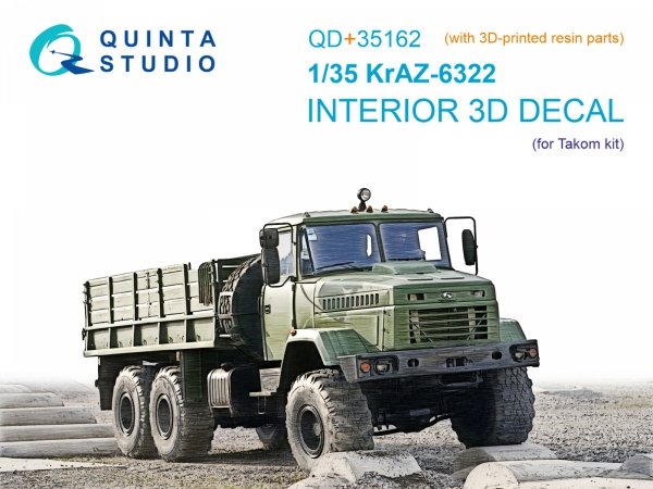 Quinta Studio QD+35162 KrAZ-6322 3D-Printed &amp; coloured Interior on decal paper (Takom) (with 3D-printed resin parts) 1/35
