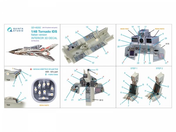 Quinta Studio QD+48262 Tornado IDS Italian 3D-Printed &amp; coloured Interior on decal paper (Revell) (with 3D-printed resin parts) 1/48