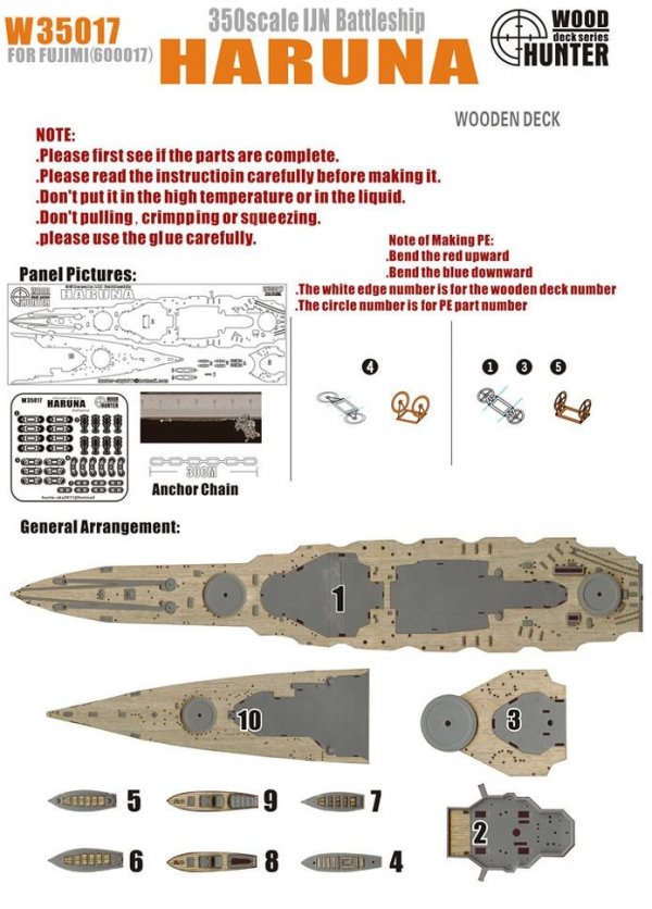 Wood Hunter W35017 Wood Deck IJN Haruna for Fujimi 1/350