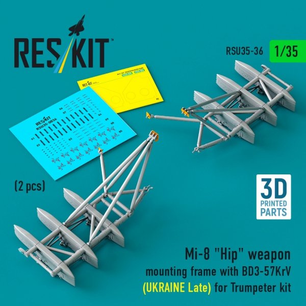 RESKIT RSU35-0036 Mi-8 "Hip" weapon mounting frame with BD3-57KrV (UKRAINE Late) for Trumpeter kit (2 pcs) (3D Printed) (1/35)