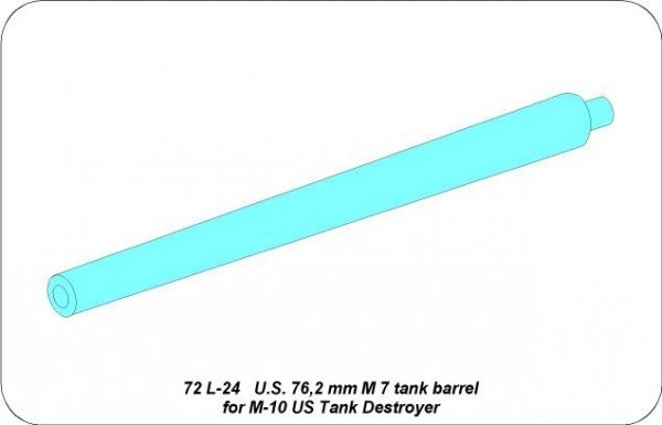 Aber 72L-24 Lufa 76,2mm M7 do niszczyciela czołgów M-10 / US 76,2mm M7 tank barrel for M10 US tank destroyer 1/72