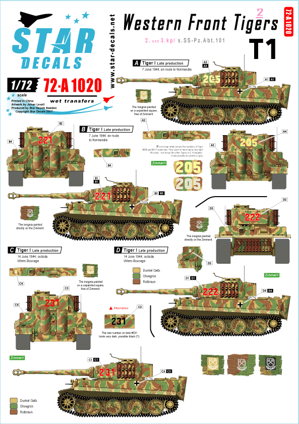 Star Decals 72-A1020 Western Front Tigers # 2 1/72