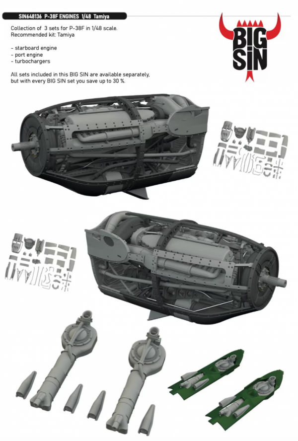 Eduard SIN648136 P-38F ENGINES Tamiya 1/48