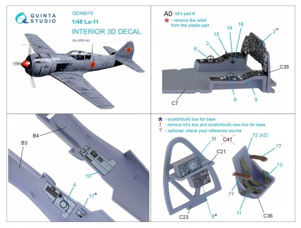 Quinta Studio QD48015 La-11 3D-Printed &amp; coloured Interior on decal paper (ARK) 1/48