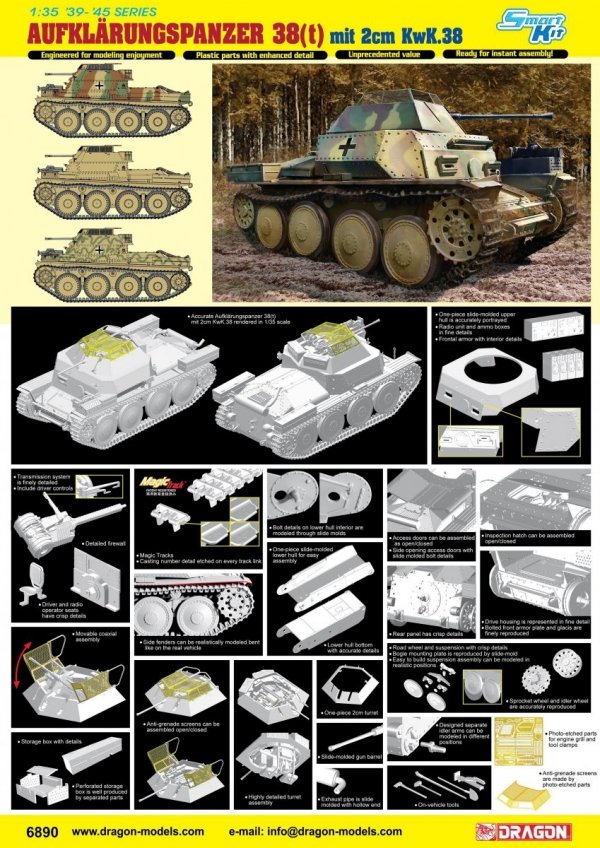 Dragon 6890 Aufklarungspanzer 38(t) mit 2cm Kw.K.38 (1:35)