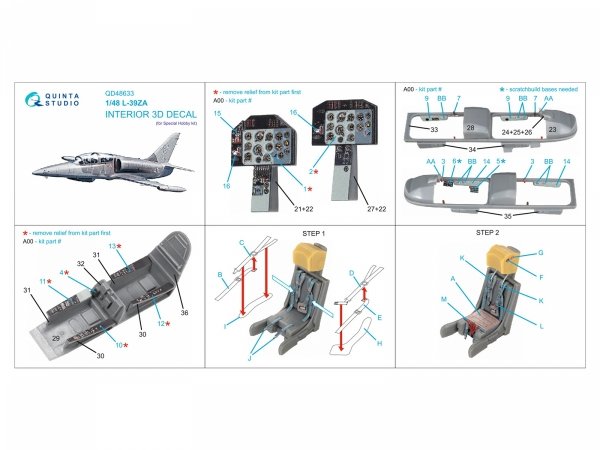 Quinta Studio QD48633 L-39ZA 3D-Printed &amp; coloured Interior on decal paper (Special Hobby) 1/48