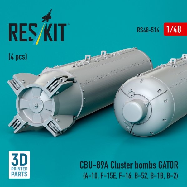 RESKIT RS48-0514 CBU-89A cluster bombs GATOR (4 pcs) (3D Printed) 1/48