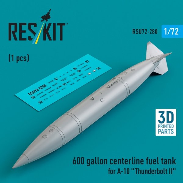 RESKIT RSU72-0280 600 gallon centerline fuel tank for A-10 &quot;Thunderbolt II&quot; (1 pcs) (3D Printed) 1/72