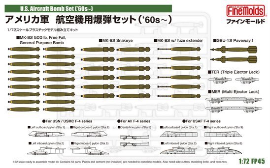 FineMolds FP45 US Aircraft Bomb Set ('60s -) 1/72