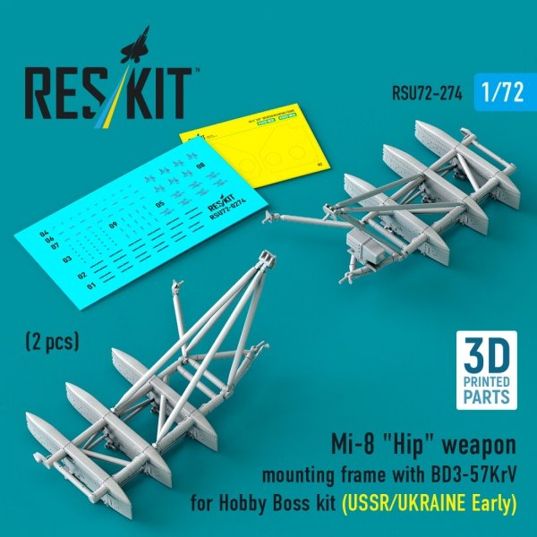 RESKIT RSU72-0274 Mi-8 "Hip" weapon mounting frame with BD3-57KrV for Hobby Boss kit (USSR/UKRAINE Early) (2 pcs) (3D Printed) (1/72)
