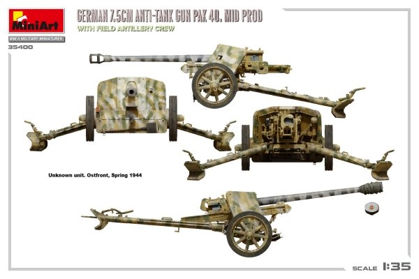 MiniArt 35400 GERMAN 7.5CM ANTI-TANK GUN PAK 40. MID PROD. WITH FIELD ARTILLERY CREW 1/35