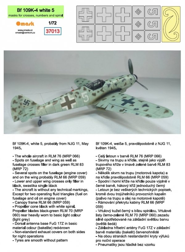 Omask 37013 Bf 109K-4 white 5 (masks for crosses, numbers and spiral) 1/72