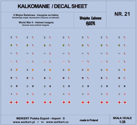 Weikert Decals DEC221 Emblematy na hełmy niemieckie - HEER - vol. 21 1/35