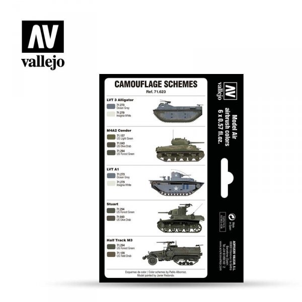 Vallejo 71623 WWII USMC Colors Green &amp; Grey Patterns 1942-1945 6x17ml