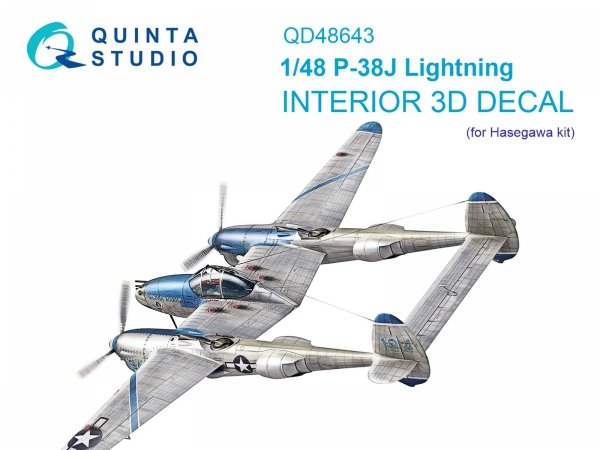 Quinta Studio QD48643 P-38J Lightning 3D-Printed &amp; coloured Interior on decal paper ( Hasegawa ) 1/48