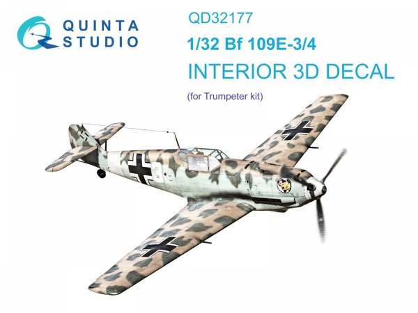 Quinta Studio QD32177 Bf 109E3/4 3D-Printed coloured Interior on decal paper (Trumpeter) 1/32