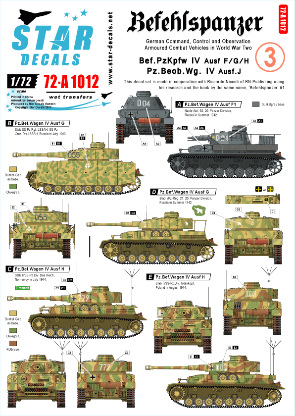 Star Decals 72-A1012 Befehlspanzer # 3 German Command 1/72