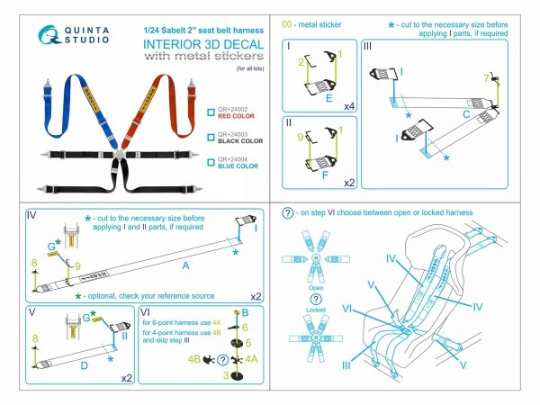 Quinta Studio QR+24004 Sabelt 2inch seat belt harness, blue (With metal buckles) (all kits) 1/24