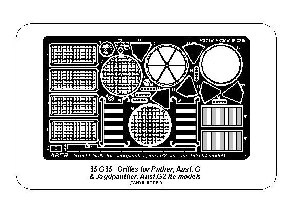 Aber 35G35 Grilles for Panther, Ausf.G; Jagdpanther, Ausf.G2 - Late Models for Takom 1/35