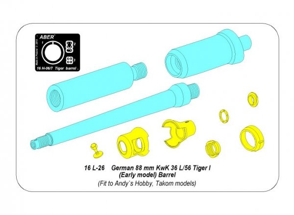 Aber 16L-26 Barrel 8,8 cm KwK 36/56 to Tiger I early (Andy`s Hobby/Takom) 1/16