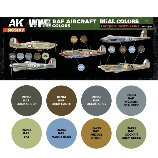 AK Interactive RCS107 WWII RAF Aircraft Colors 8x17ml