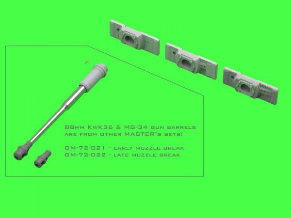 Master GM-72-023 PzKpfw VI Tiger I - gun mantlets - 3 optional types - to be used with gun barrels from sets GM-72-021 and GM-72-022 1/72